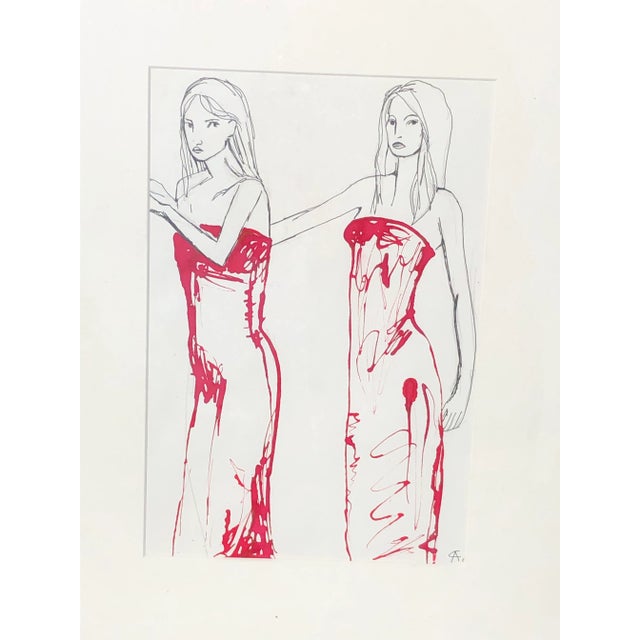 Created when I was studying fashion design. A vintage drawing in India ink. Frame shows wear of age. An original one of a...
