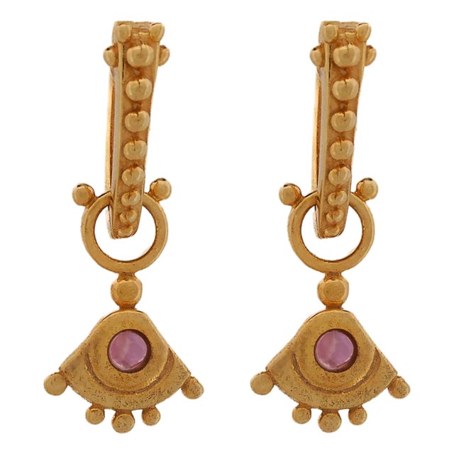 Evil Eye Sterling Silver Tourmaline Gemstone Gold Earrings, A Pair For Sale