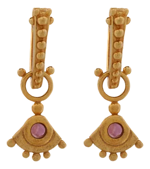 Evil Eye Sterling Silver Tourmaline Gemstone Gold Earrings, A Pair