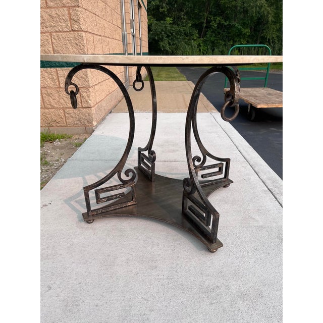 Steel and Travertine Greek Key Center or Dining Table For Sale - Image 4 of 8