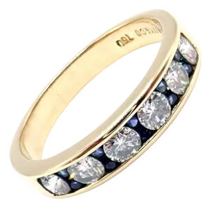 Late 20th Century Tiffany & Co. Yellow Gold Diamond & Sapphire Band Ring, Size 5