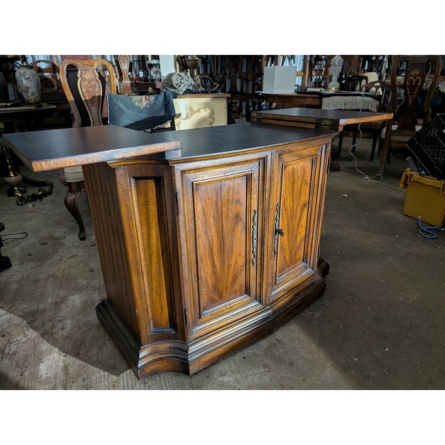 1960s Century Furniture Walnut Flip-Top Bar Cabinet Server With Black Laminate For Sale - Image 12 of 15