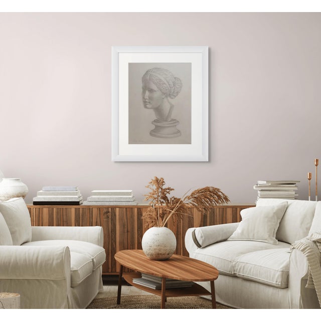 White “Venus De Milo” Original Classic Head Drawing Pencil on Paper by Anna Novick For Sale - Image 8 of 8