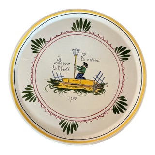 1950s French Quimper "Freedom" Platter or Cake Plate For Sale