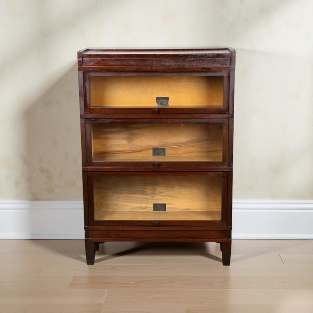 1930s Antique Globe Wernicke Mahogany Three Stack Barrister Bookcase Size D Grade 598 1/2 C. 1930 For Sale - Image 5 of 9