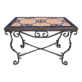 1920s Original D&m Tile Table With Wrought Iron Base For Sale