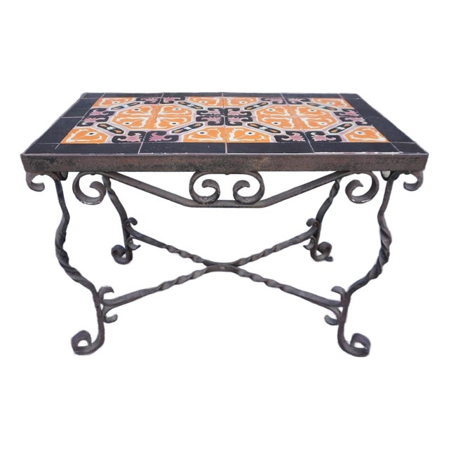 1920s Original D&m Tile Table With Wrought Iron Base For Sale