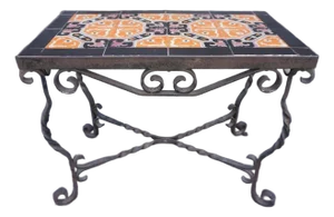 1920s Original D&m Tile Table With Wrought Iron Base