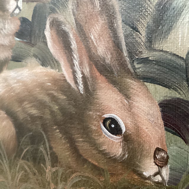Mid 20th Century Vintage Cutrona Wildlife Canvas Painting of Bunnies Artist Signed Framed For Sale - Image 9 of 12