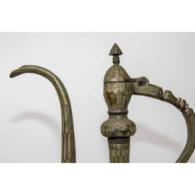 Antique Islamic Middle Eastern Qajar Persian Tinned Metal Ewer 19th Century For Sale - Image 9 of 12