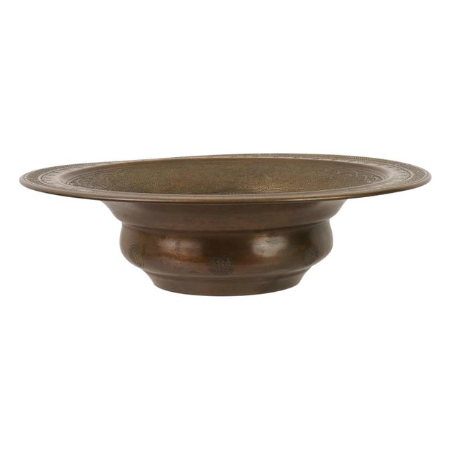 Brass Antique Islamic Brass Basin With Engraved Motifs For Sale - Image 8 of 9