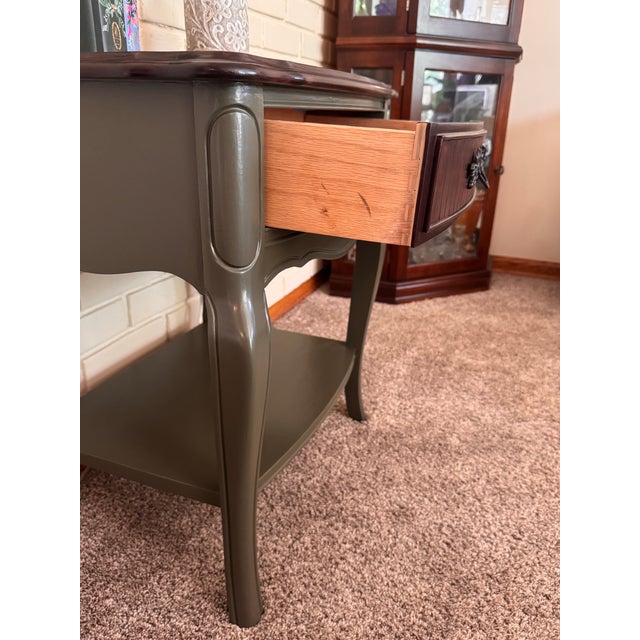 Wood Vintage Dixie Side Table | Refinished Solid Wood Accent Table in Olive Green & Mahogany For Sale - Image 7 of 9