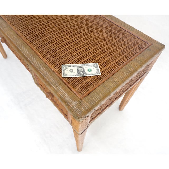 Late 20th Century Vintage Mid Century c1970s Wicker Low Profile 3 Drawer Desk Console Mint For Sale - Image 5 of 13