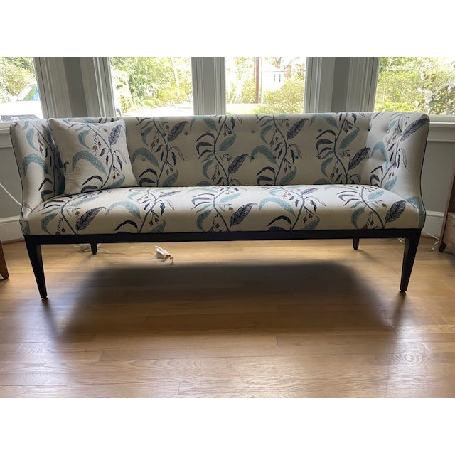 Blue Highland House Attributed 2016-72 Loren Tight Seat Bench in Maison Venu Fabric (Tuileries) For Sale - Image 8 of 9