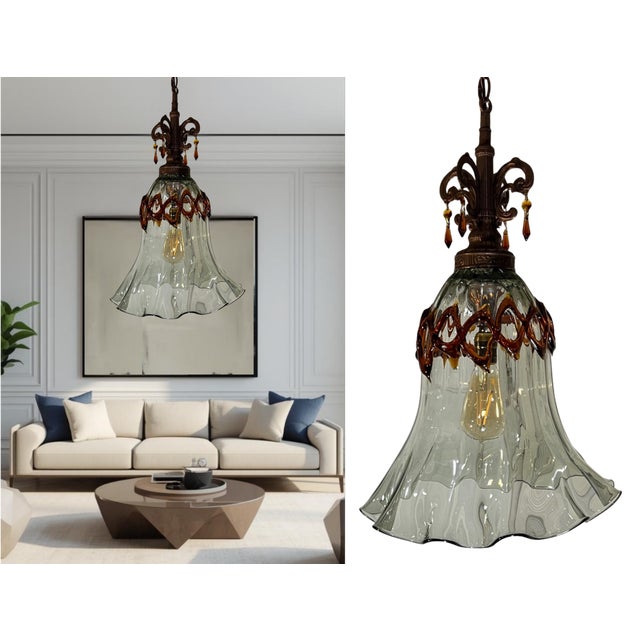 Art Glass Fazzolletto Transparent Amber Lattice Pendant Light For Sale - Image 14 of 17