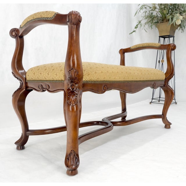 Carved Cherry Queen Ann Style Decorative Window Bench With Arms For Sale - Image 9 of 9