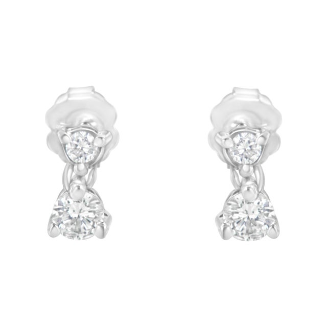 Contemporary 14KT White Gold 1/2 cttw Double Diamond Dangle Stud Earrings (H-I, I1-I2) For Sale - Image 3 of 6