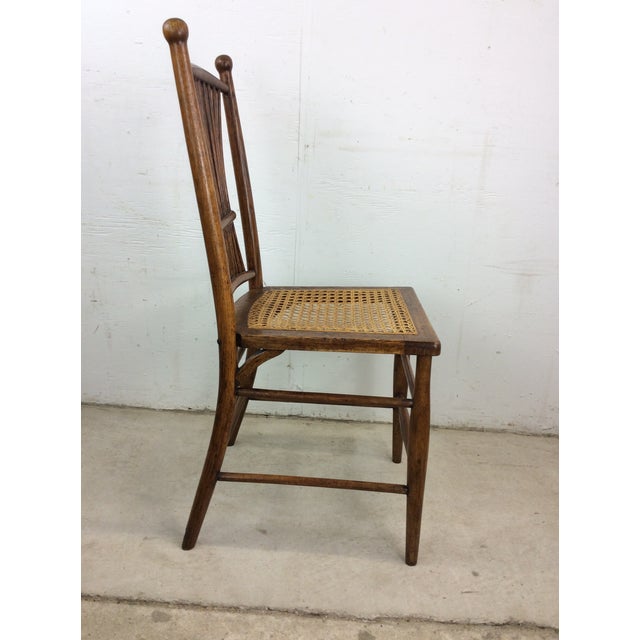 Wood Antique Oak Chair With Unique Turned Wood Back and Caned Seat For Sale - Image 7 of 12