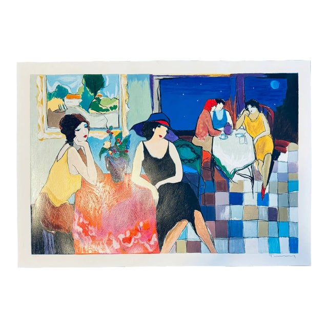 Itzchak Tarkay "Women in Cafe" Signed & Numbered Serigraph 204/350 With Raised Embossed Seal For Sale