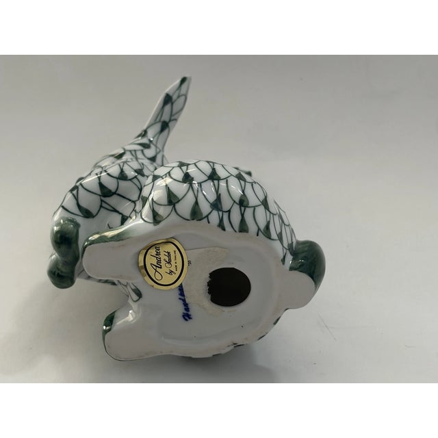 Vintage Andrea by Sadek Porcelain Green White Hand Painted Bunny Rabbit Figurine For Sale In Orlando - Image 6 of 6
