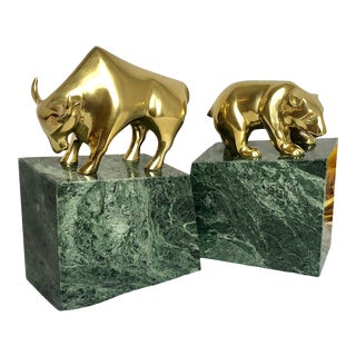 Vintage Gatco Bookends Stock Market Bear and Bull - a Pair For Sale