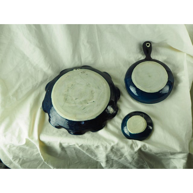 Blue 1950s French Vallauris Majolica Trompe l'Oeil Mountain Themed Wall Plates - Set of 3 For Sale - Image 8 of 10