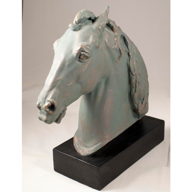 1980s Verde Horse Head Sculpture on Black Base Attribute to Paul Wayland Bartlett For Sale - Image 5 of 9