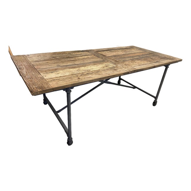 Restoration Hardware Reclaimed Wood and Iron Dining Table Conference Room Table For Sale