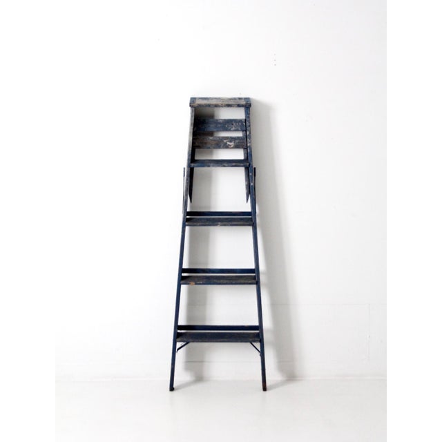Vintage Blue Wooden Ladder For Sale - Image 9 of 12