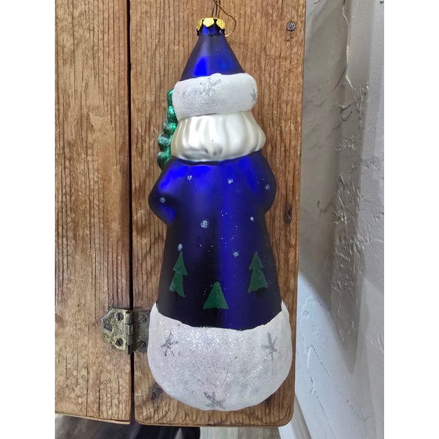 Vintage Polish Hand-Blown Glass Cobalt Blue Father Christmas Ornament For Sale - Image 9 of 12