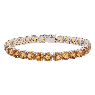 Retro Prong-Set 26.4 Ct Natural Honey Citrine Tennis Bracelet in 925 Silver For Sale