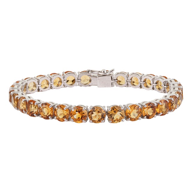 Retro Prong-Set 26.4 Ct Natural Honey Citrine Tennis Bracelet in 925 Silver For Sale