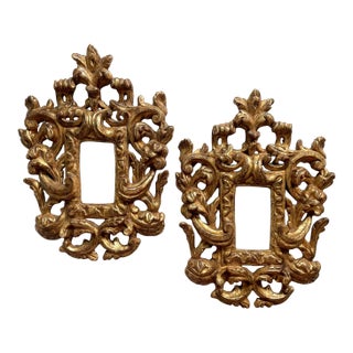 Pair of Antique Gold Rococo Style Crested Carved Italian Frames For Sale