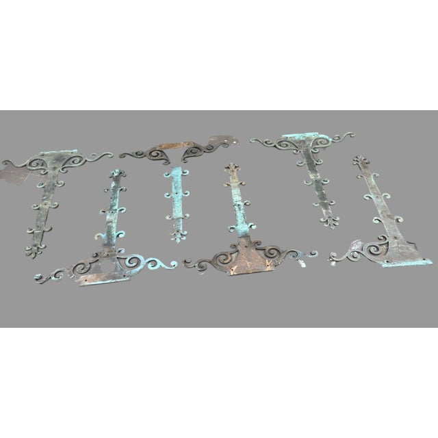 Set of 6 Vintage Ornate Wrought Metal Door Strap Hinge Covers Architectural Salvage For Sale - Image 12 of 12