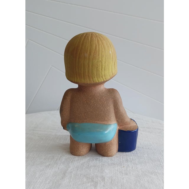 Mid-Century Modern Vintage Lisa Larson "Boy With Bucket" Figurine | Children of the World Series, Gustavsberg Sweden For Sale - Image 3 of 9