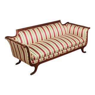 Duncan Phyfe Style Custom Upholstered Mahogany Sofa For Sale