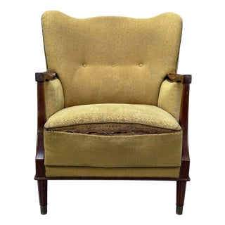 Danish Modern, Lounge Chair, Fabric, Stained Wood, Denmark, 1940s For Sale