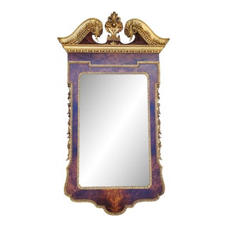 Vintage Italian Regency Style Burl Walnut Parcel Gilt & Carved Wall Mirror For Sale