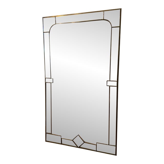 Vintage Post Modern Brass and Beveled Glass Mirror For Sale