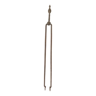Antique 18th Century Wrought Iron Turned Brass English Fireplace Tongs Tool 10 For Sale