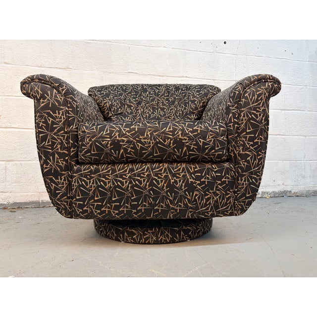 Textile Pair of Mid 20th Century Swivel Club Chairs W/ Abstract Upholstery For Sale - Image 7 of 10