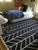 Twin Blue Pinstriped Bed Frames For Sale - Image 13 of 13