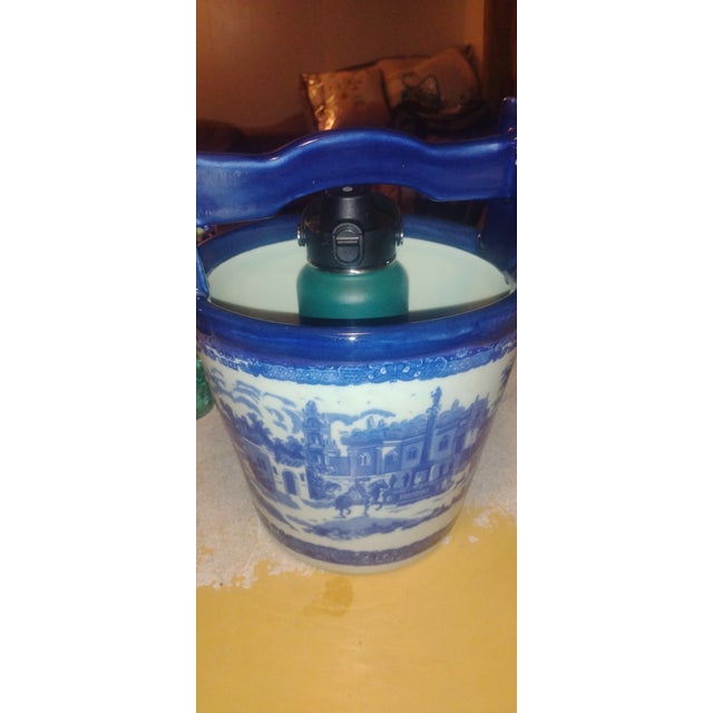 Vintage Victoria Ware Ironstone Ice Bucket - Blue Willow Flow Blue Chinoiserie - 13" For Sale - Image 4 of 12