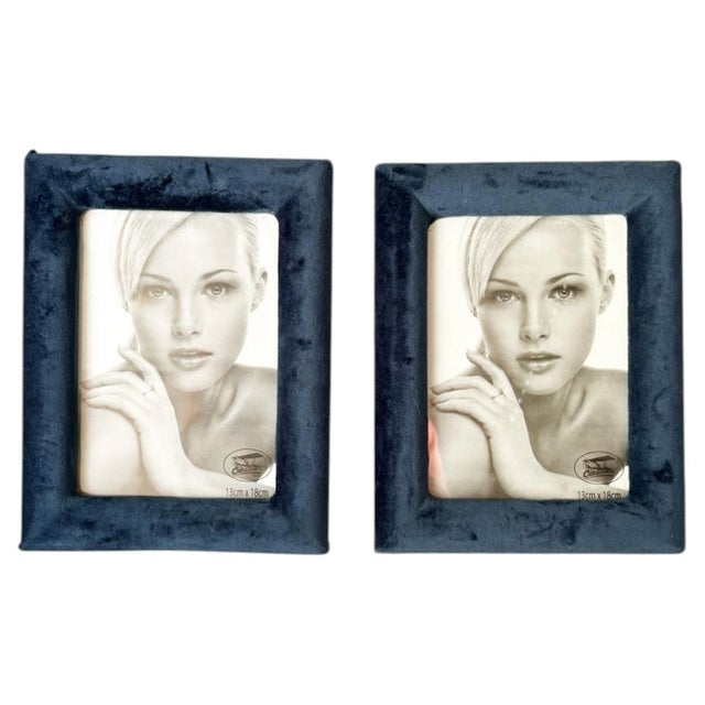 Blue Velvet and Glass Frames, France, 1990, Set of 2 For Sale - Image 12 of 12