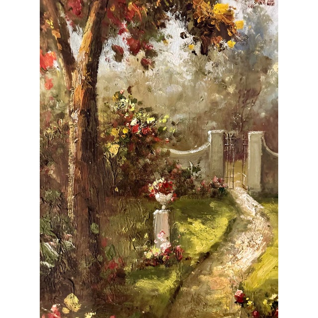 Gold Framed Oil Painting on Canvas - the Rose Garden For Sale - Image 8 of 9