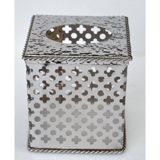 1980s Bohemian Handmade Embellished Cutout Steel Tissue Box Cover For Sale - Image 16 of 16