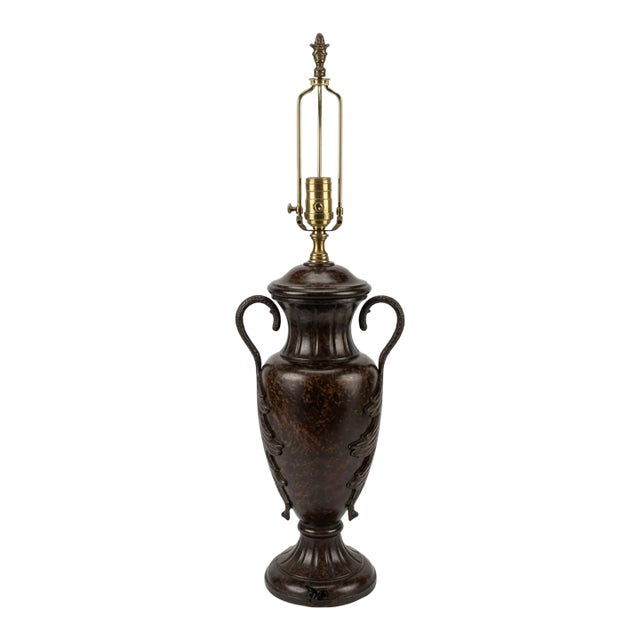 Vintage Wildwood Dark Urn Table Lamp Carved Leaf Hollywood Regency Traditional Brass For Sale