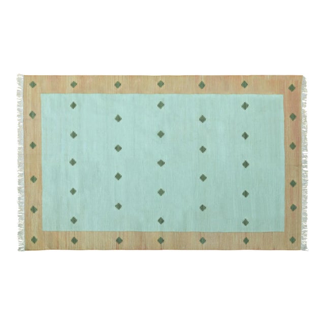 Kolkata Rug, 10' x 14', Seaglass, Camel and Dark Green For Sale