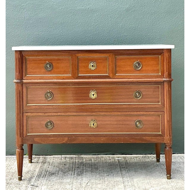 Vintage Louis XVI Neoclassical Style Wood and Marble Dresser For Sale - Image 17 of 18