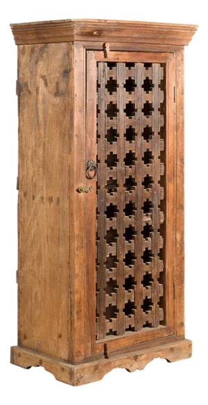 19th Century Indian Wooden Cabinet with Single Fretwork Door and Brass Handle